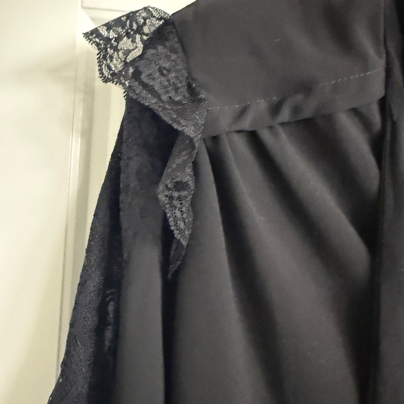 Anthropologie Black Lace Trim Tie Blouse Witchy Whimsy Victorian XS - Picture 7 of 12